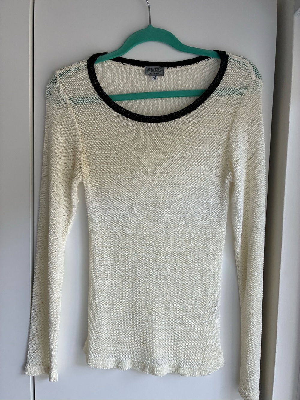 Vintage VERSUS Gianni Versace Women’s Ivory Open Knit Mesh Sweater Size 24/38